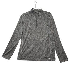 Tek Gear Mens Pullover Medium Dry Tek Heathered Grey 1/4 Zip Mock Collar Long Sl